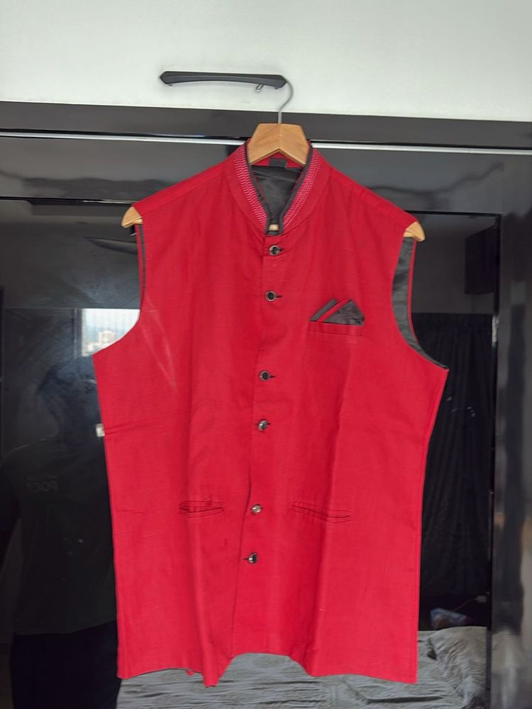 Red Ethnic Jacket Modi Coat
