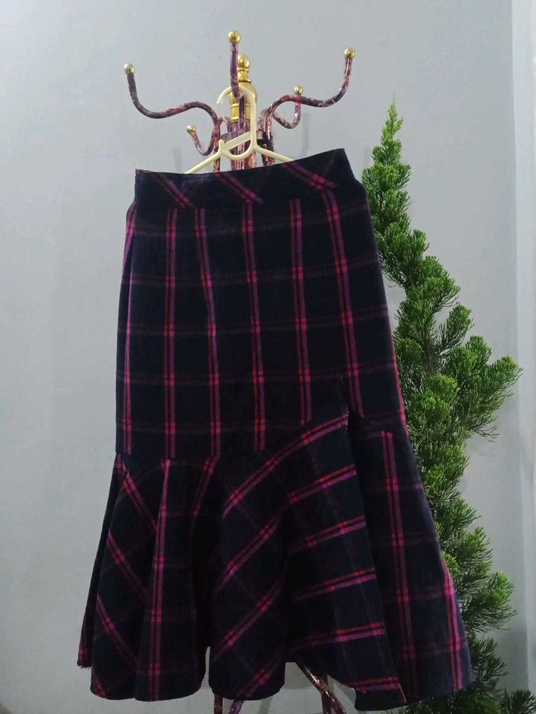 Plaid Flared Skirt
