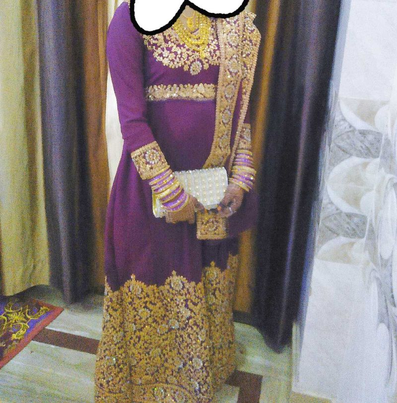 Beautiful Purple &amp; Gold Embroidered Anarkali