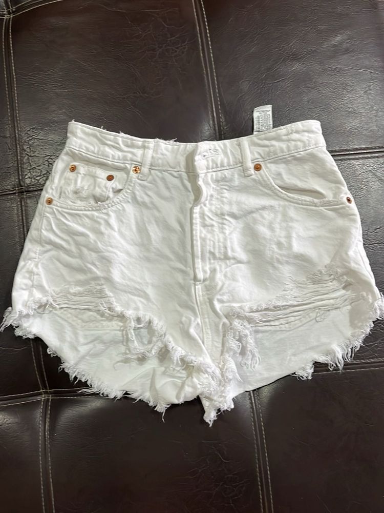 White Ripped Denim Shorts