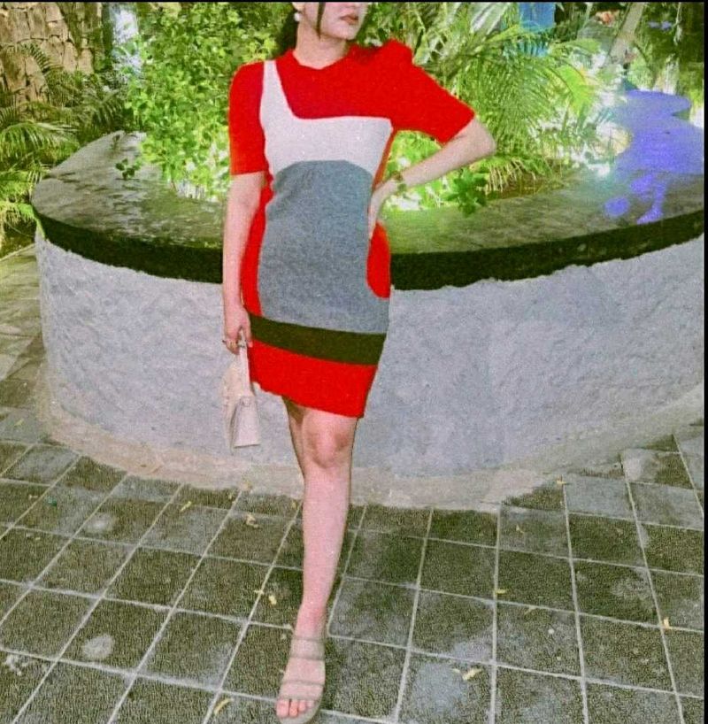 Color Block Mini winter Bodycon Dress