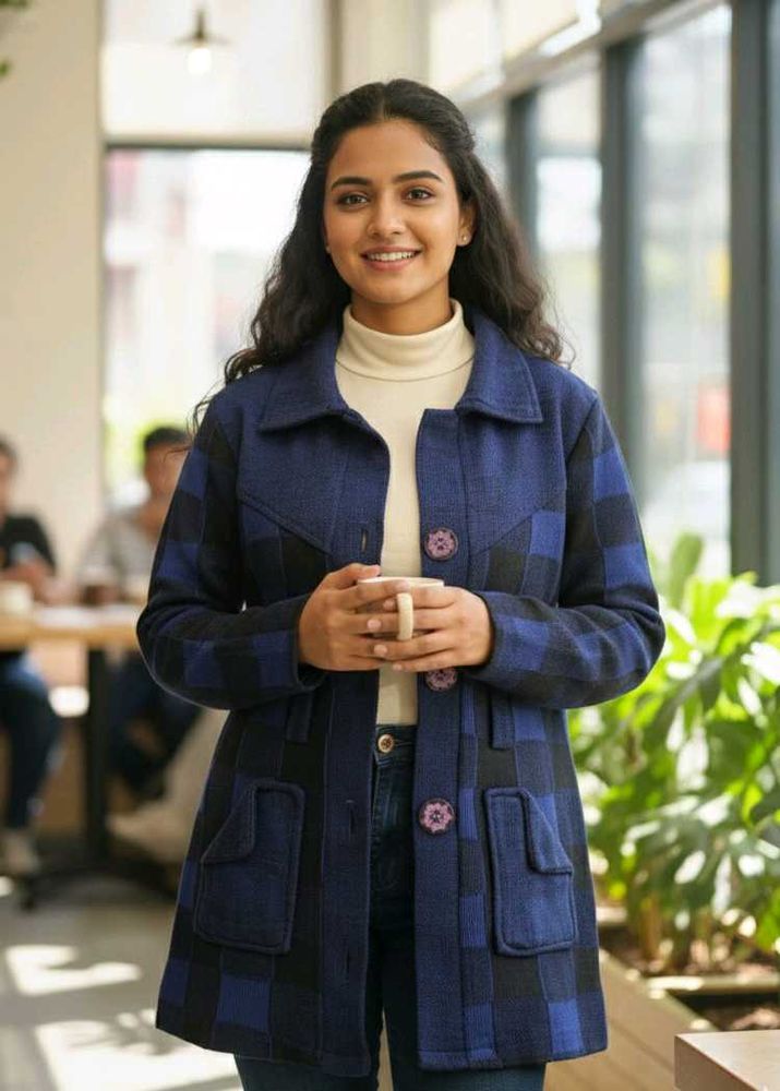 Stylish Blue Plaid Coat