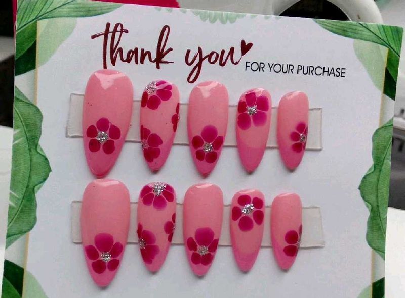 Limited Offer! Pink Flower Press-On Nails