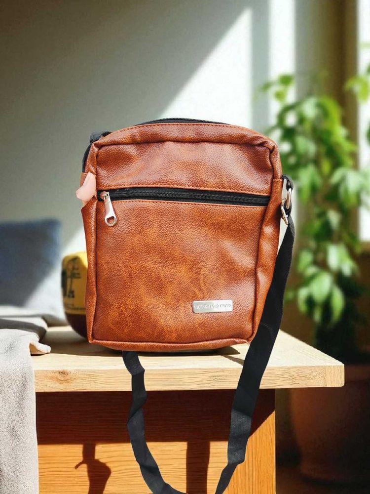 Vintage Tan Leather Crossbody Sling Bag