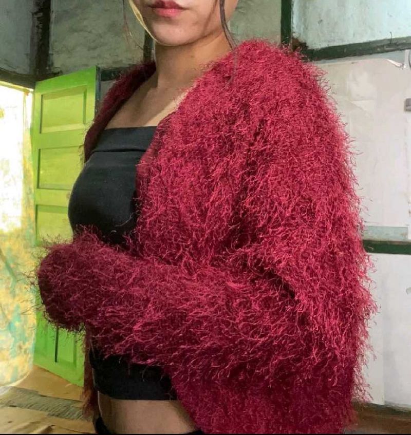 Red Fuzzy Cardigan