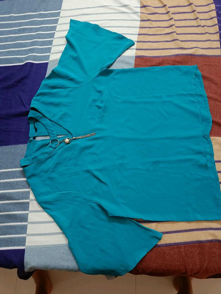 Teal Blue Annabelle Top With Pendant