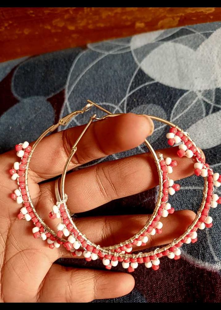 big size Beaded Hoop Earrings