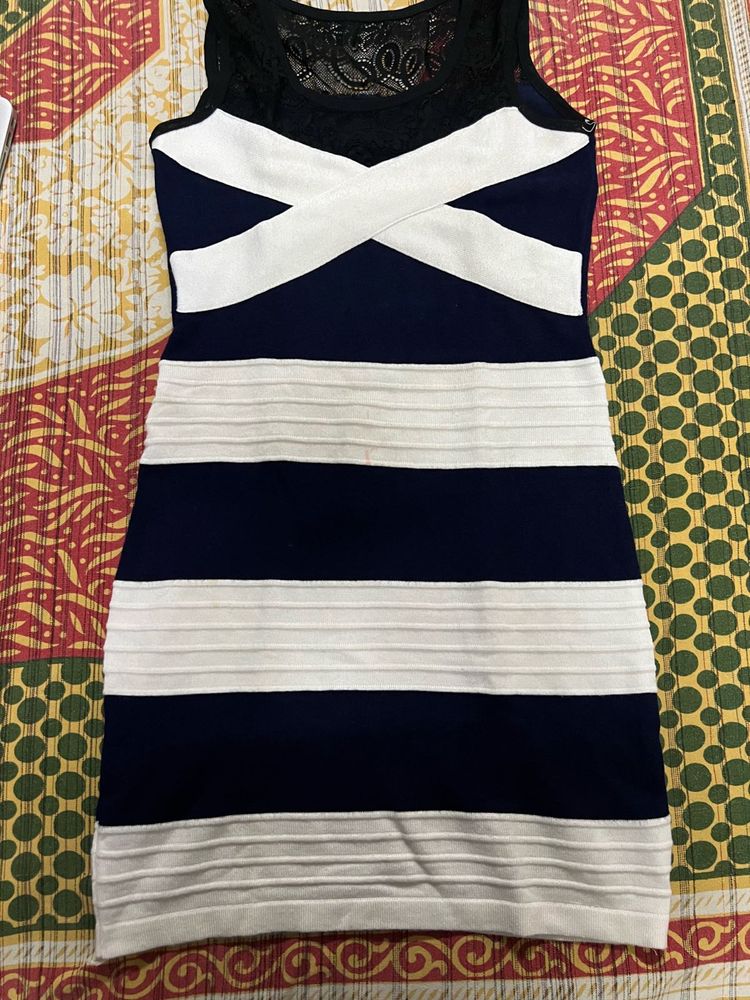 Navy &amp; White Striped Bodycon