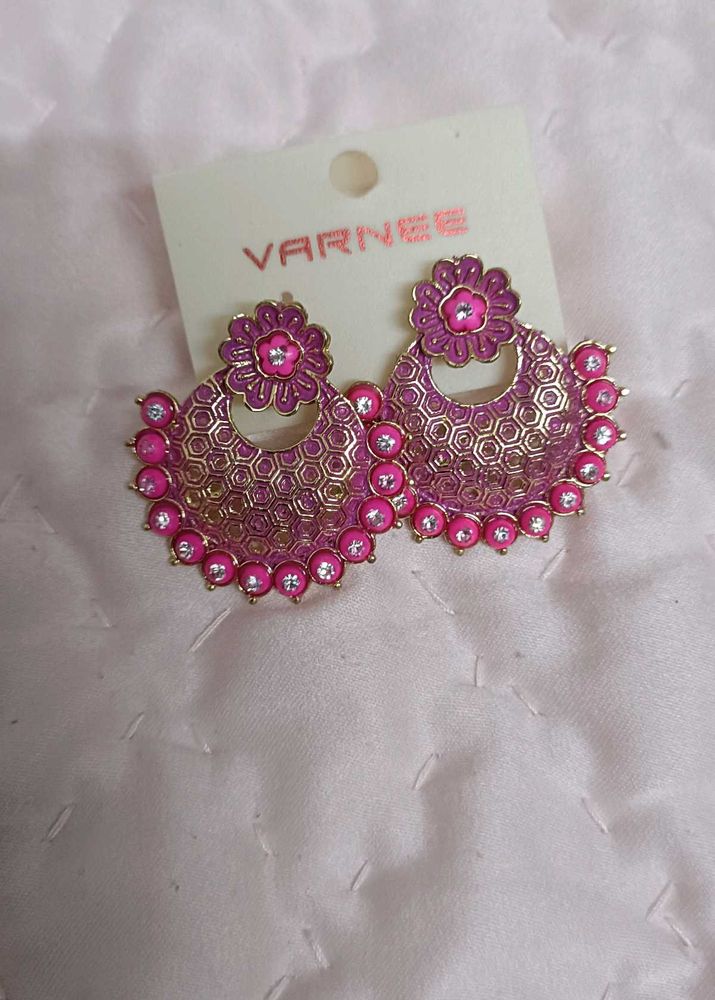Pink &amp; Gold Statement Earrings