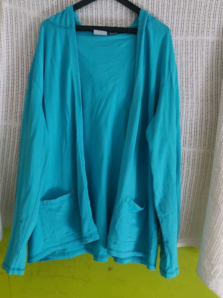 Blue Hooded Open Cardigan