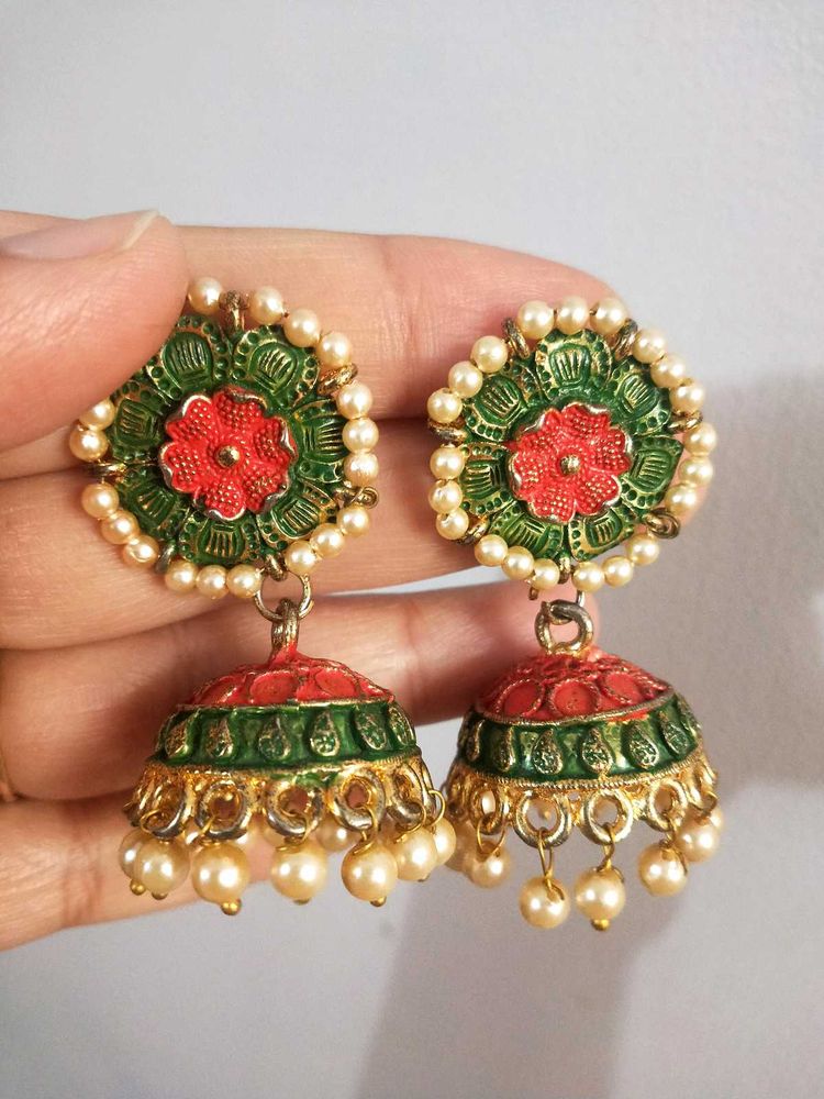 Floral Pearl Jhumkas