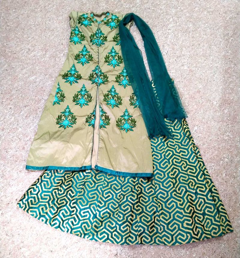 3 Piece Set, Kurti With Skirt And Dupatta