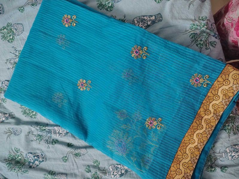Sky Blue Cotton Saree