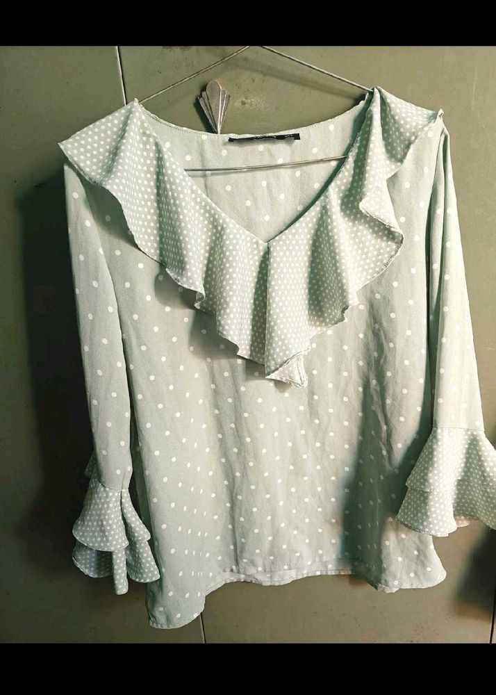 Cute Polka Dot Ruffle Top