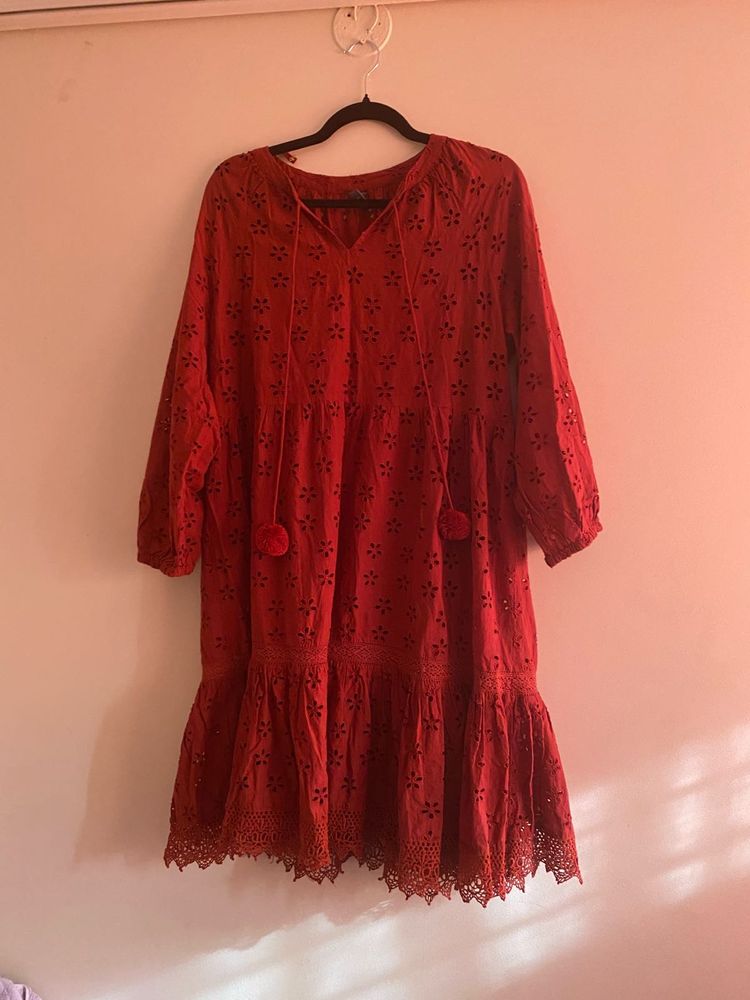 Rust Embroidered Dress