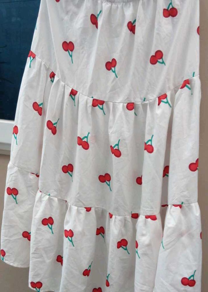 Cute Cherry Print Tiered Skirt