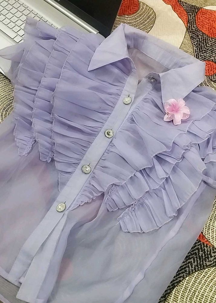 Ruffled Sheer Lavender Blouse