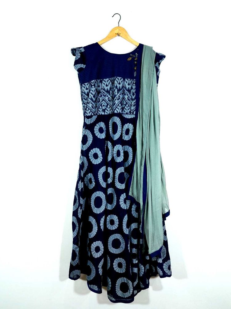 Navy Blue Printed Long A Line Kurta Women&#39;s