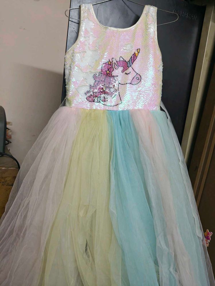 🌸✨ Unicorn Sequin Tulle Dress 👗🦄