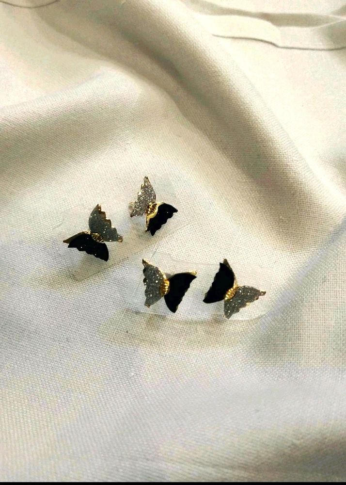 Black &amp; sliver butterfly earrings for women🫶�
