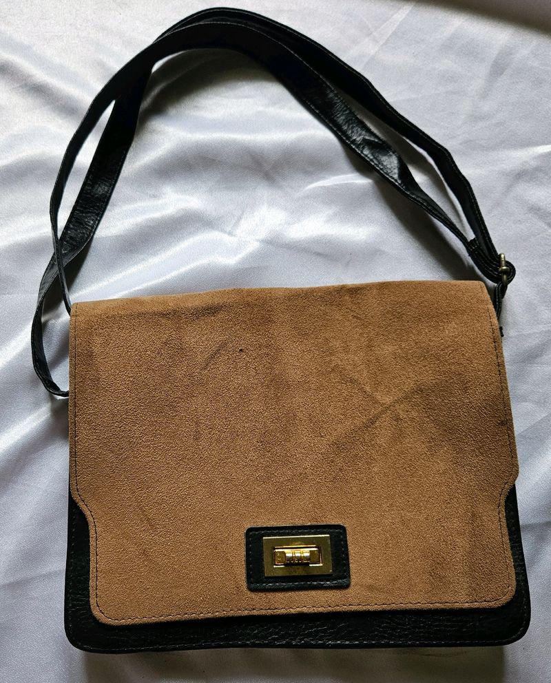 Black And Brown Leather Sling Cum Handbag