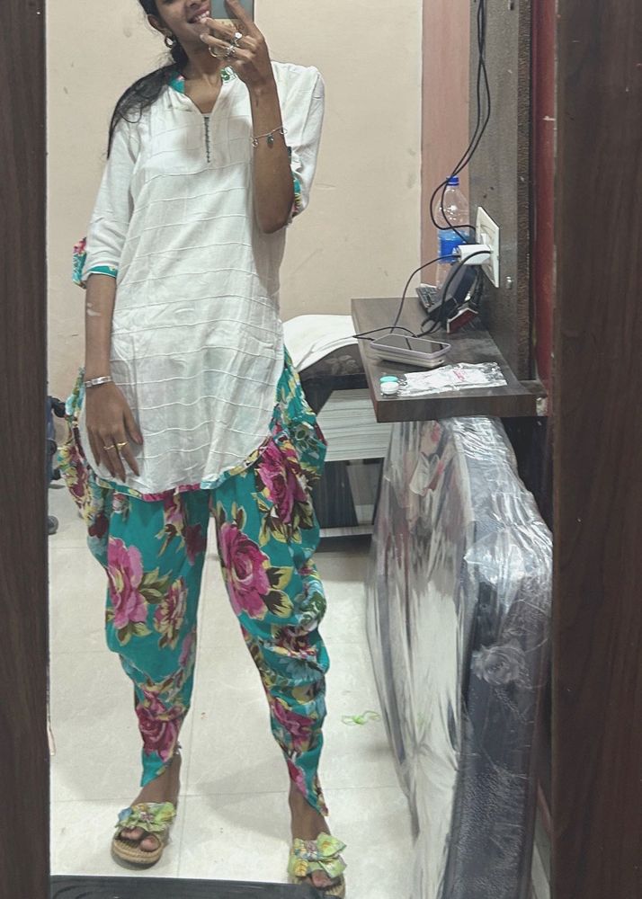Floral Harem Pants &amp; White Top Set