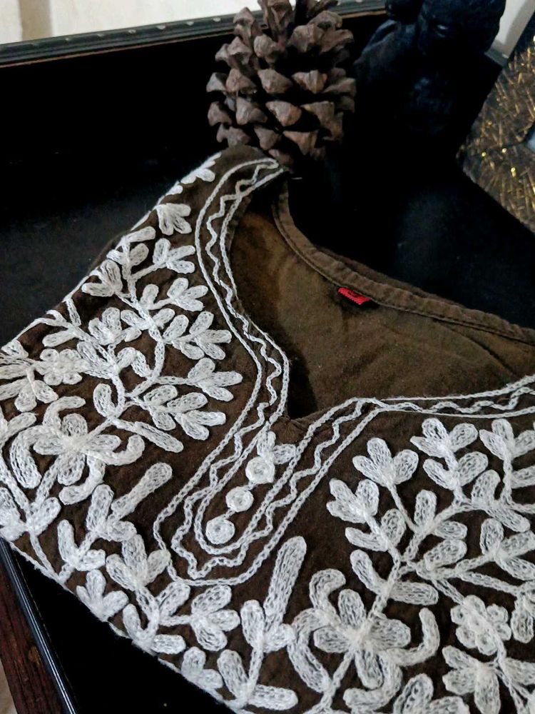 Embroidered Brown Kurta