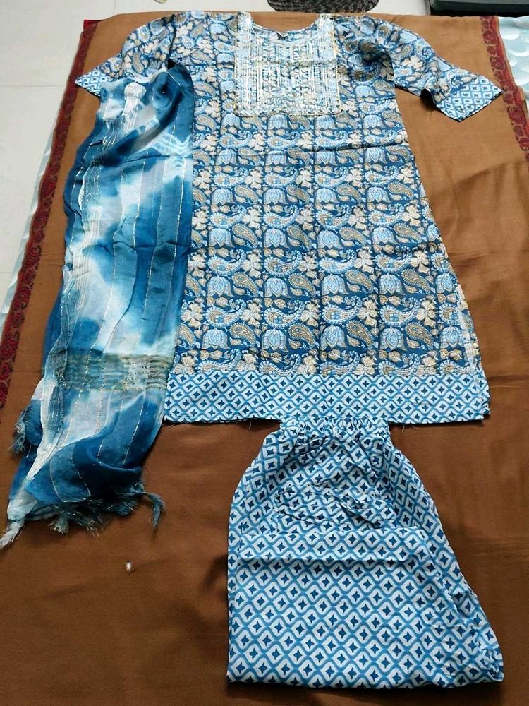 Blue Printed Kurta Set