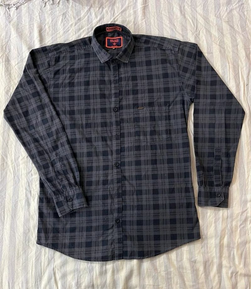 Balck Grey Checks Printed Shirt For Men