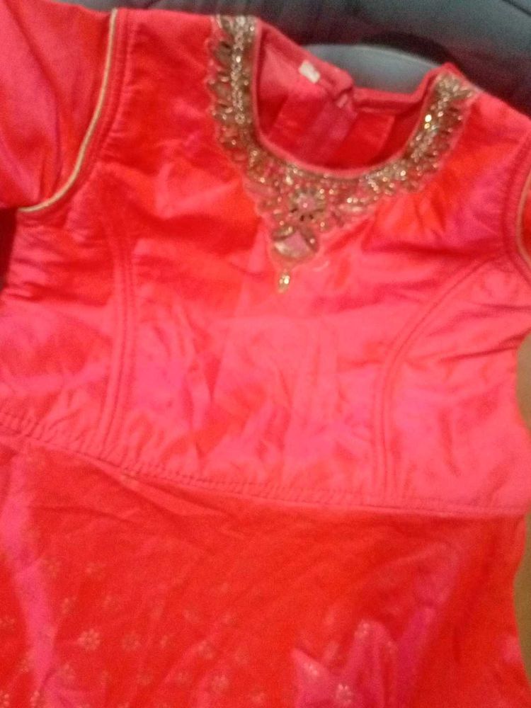 Coral Embellished Party Dress