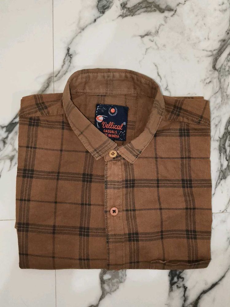 Men's Brown Checked Casual Shirt