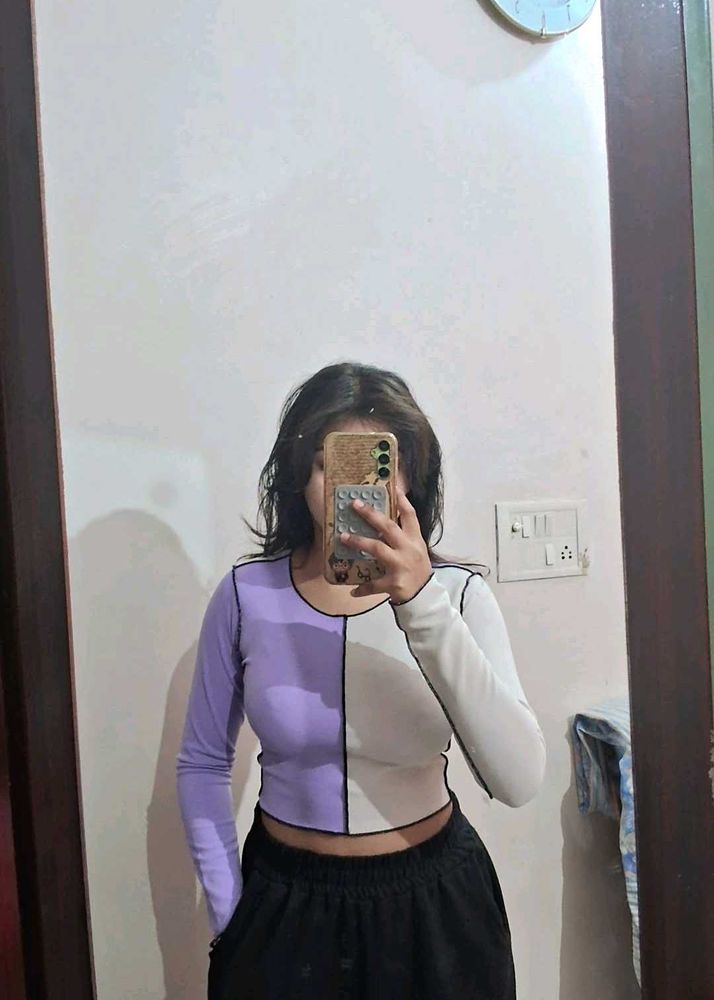 Two-Tone Long Sleeve Crop Top