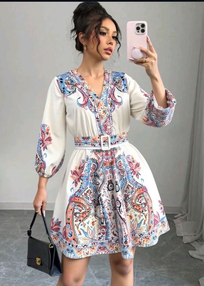 White &amp; Blue Print Dress