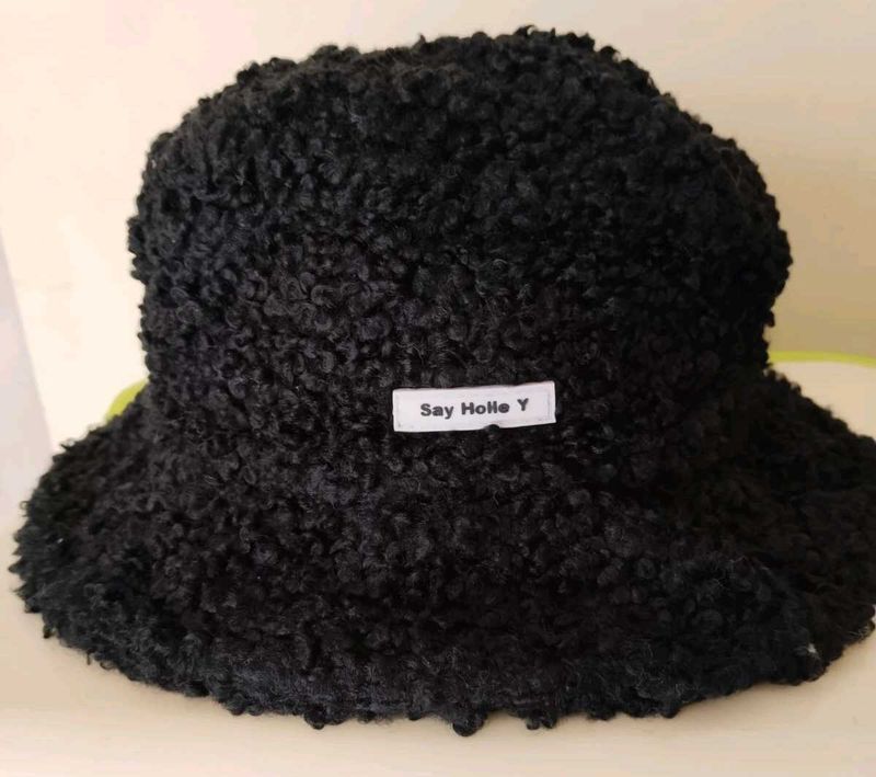 Black Fuzzy Bucket Hat