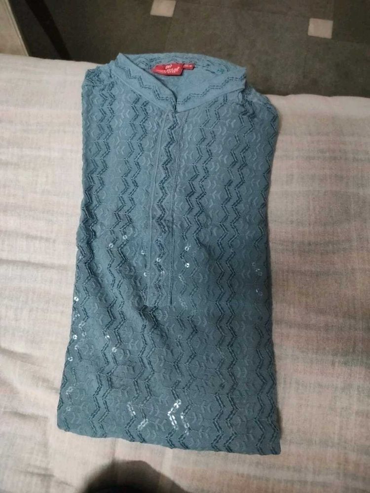 Teal Embellished Kurta With Pant