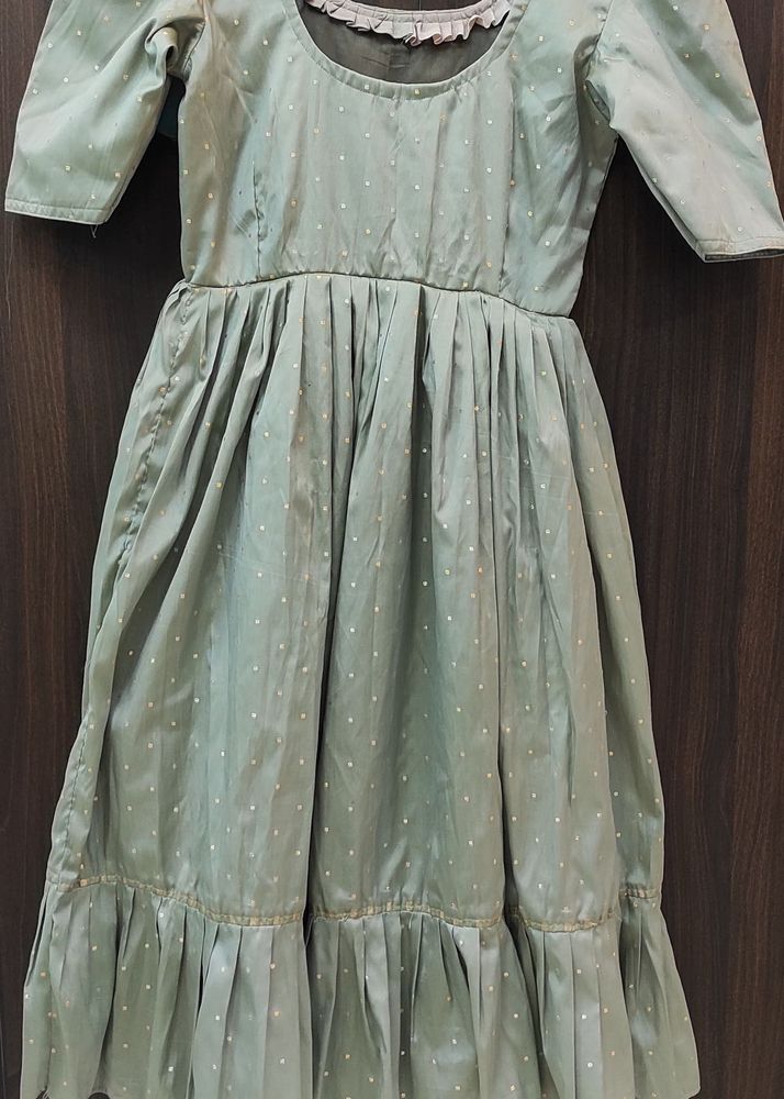 Pastel Green Vintage-Style Flared Dress | Size S-M