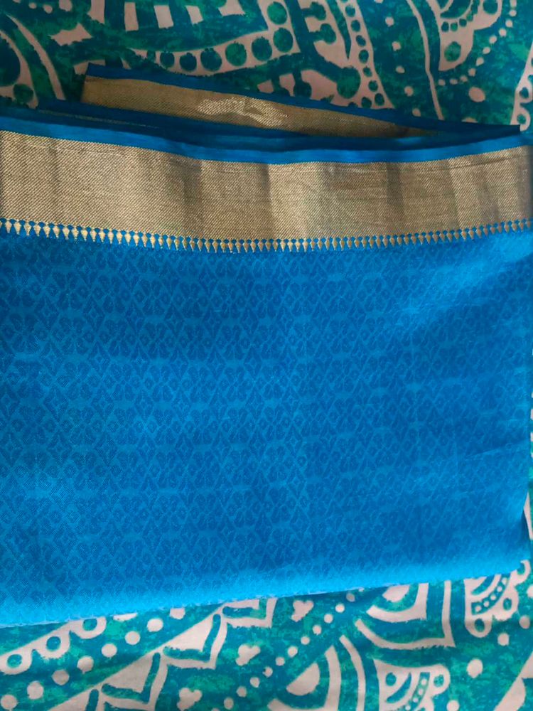 Elegant Blue Saree with Gold Border