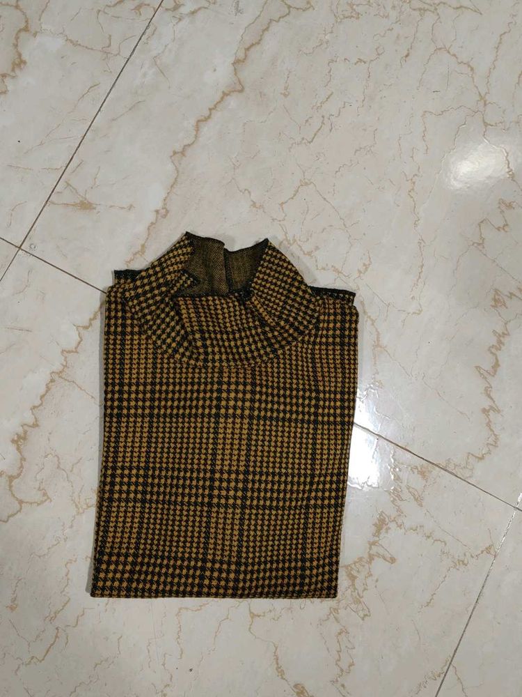 Checked Brown Polo Neck Top