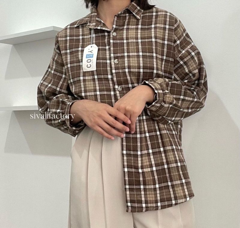 brown korean check shirt
