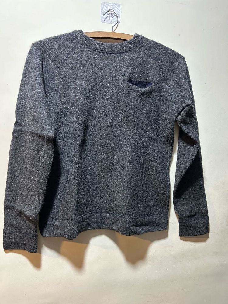 Gray Crewneck Sweater with Pocket