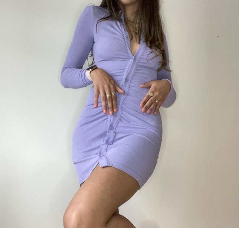 Lavender Ruched Shirt Dress