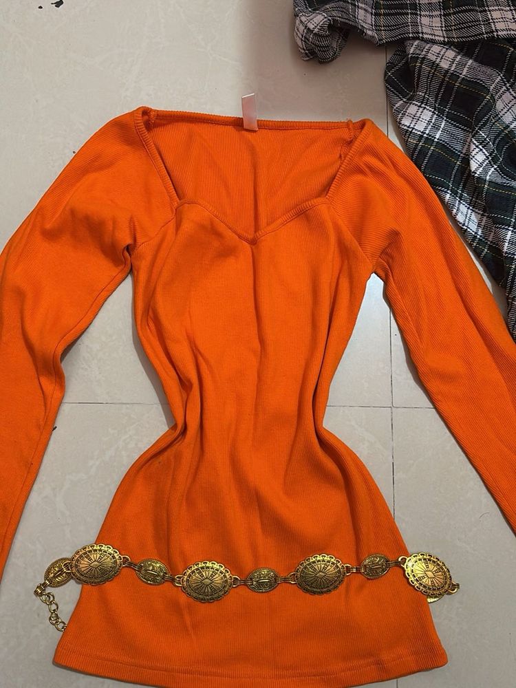 Orange Long Sleeve Top