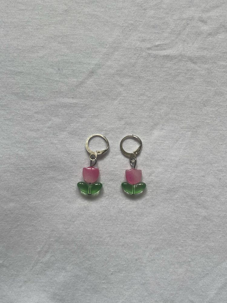 Pink Tulip Beaded Earrings
