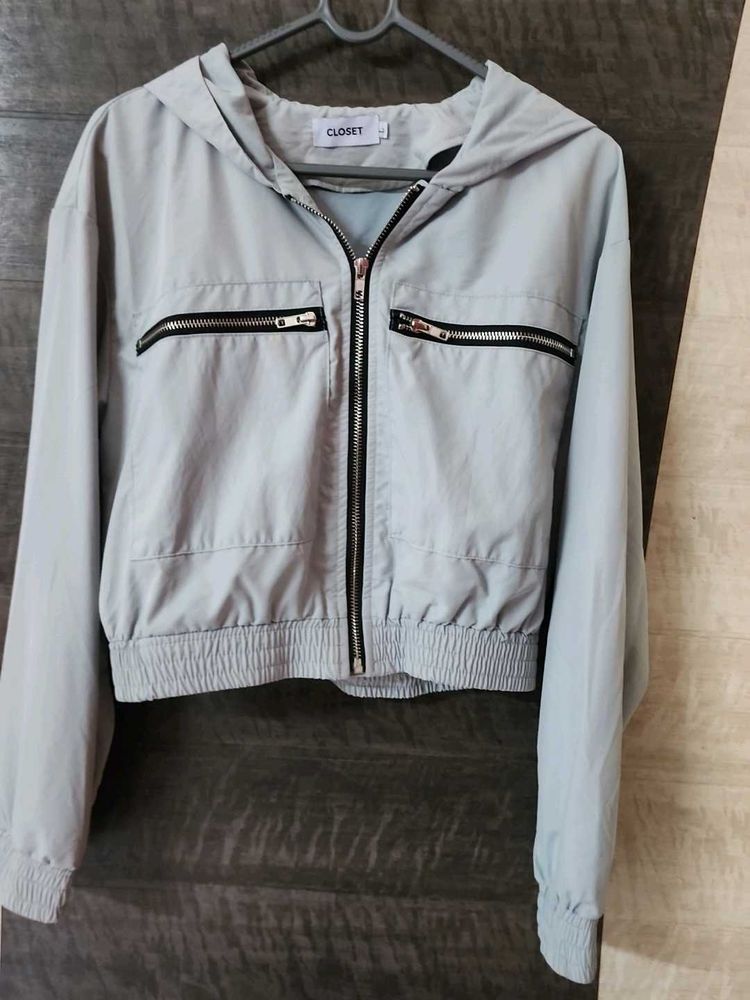 Pale Blue Cropped Zip-Up Hoodie
