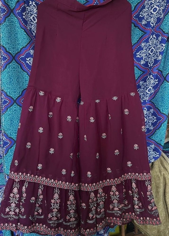 Maroon Embroidered Palazzos