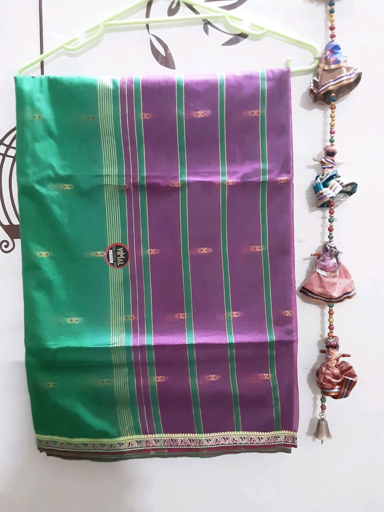 Silk Blend Saree - Purple &amp; Green