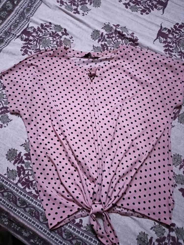 Polka Dot Pink Top With Tie Knot 🪢