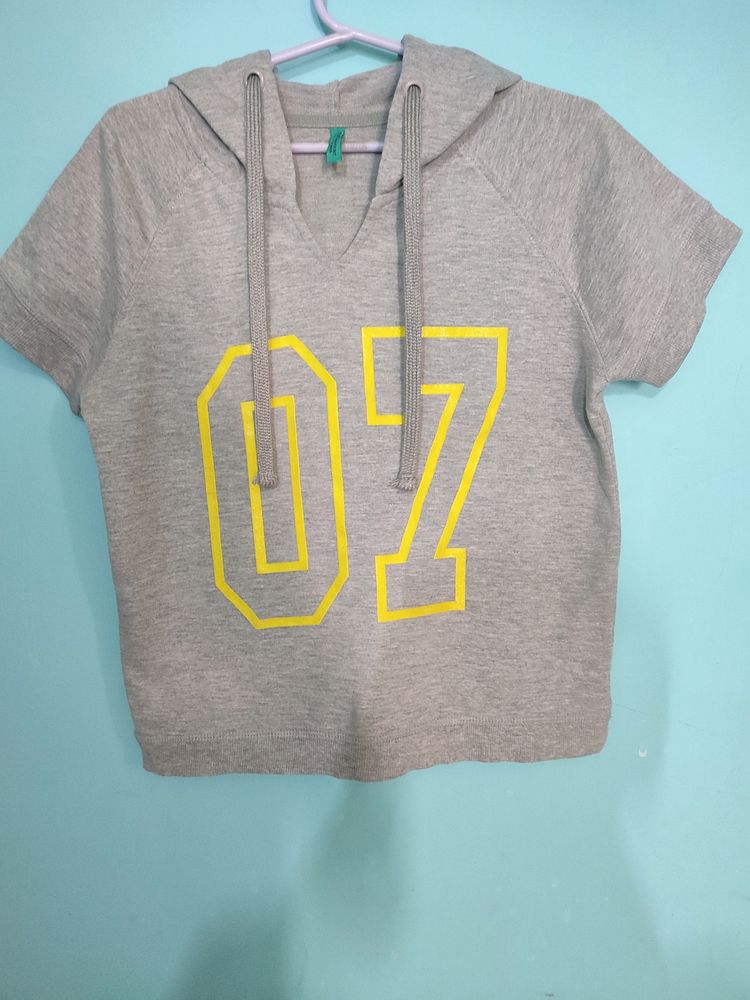 Benetton Gray Cropped Hoodie