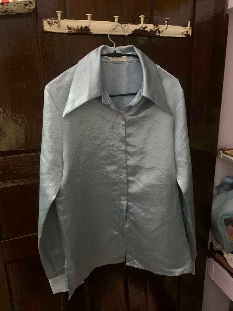Silky Blue Button-Down Shirt