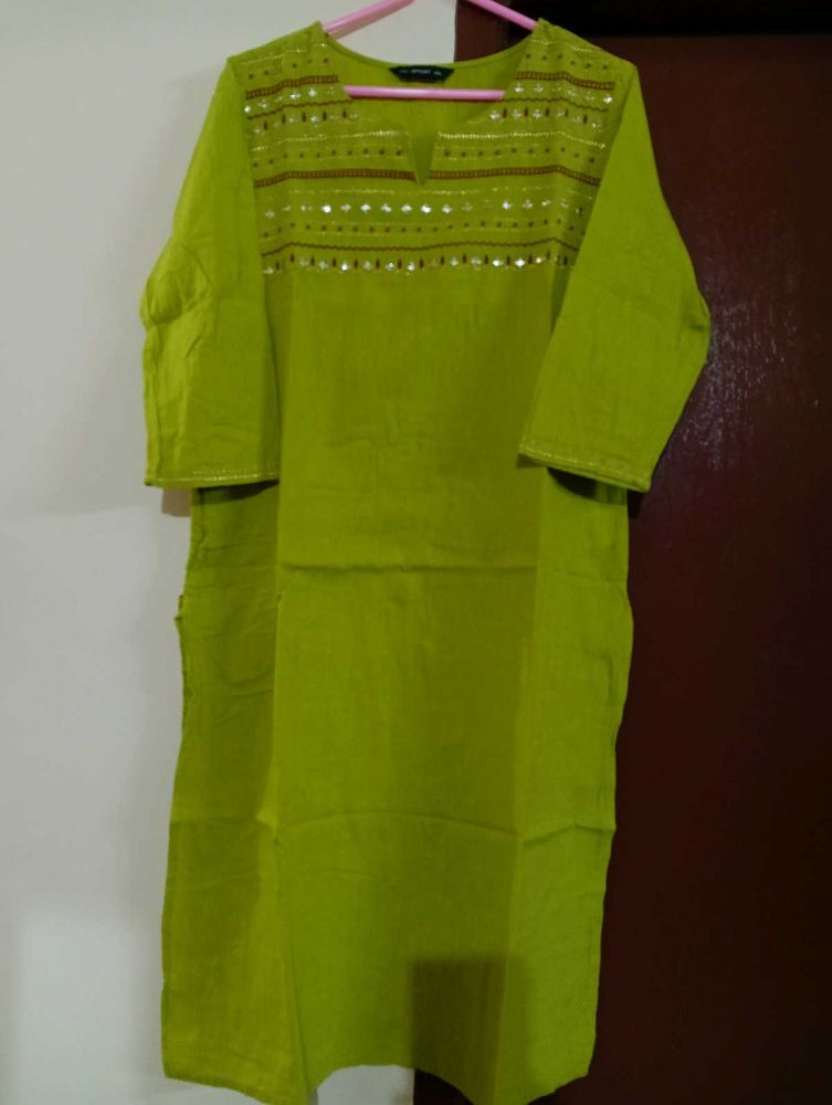 Lemon Green Cotton Kurti For Daily Use